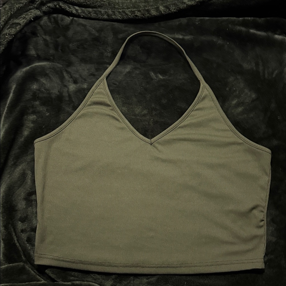 Olive Green Halter Crop Top